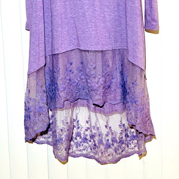 Purple Stretch High Low Stretch Lace Dress - Picture 2 of 6